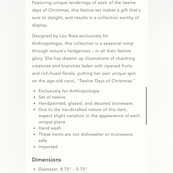 Anthropologie Lou Rota 12 Days of Christmas Dessert Plates Nine Lady Bugs NEW - Picture 3 of 11